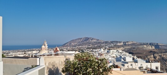 majestic view of Fira, santorini Greece, seen from hight above fira