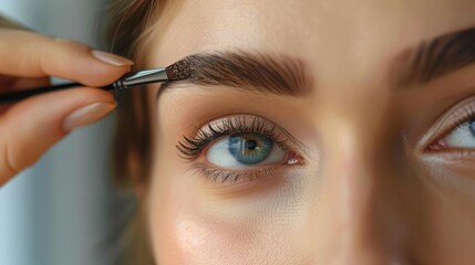Close-up of woman applying brow gel, Beauty routine, Shaping and setting eyebrows