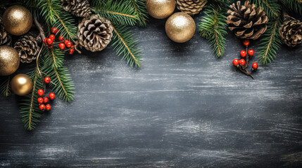 A Christmas tree with pine cones and gold ornaments.