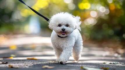 Bichon Frise on a leash