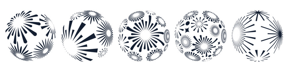Set of creative fireworks explosion logo design vector, round fireworks black color design vector.