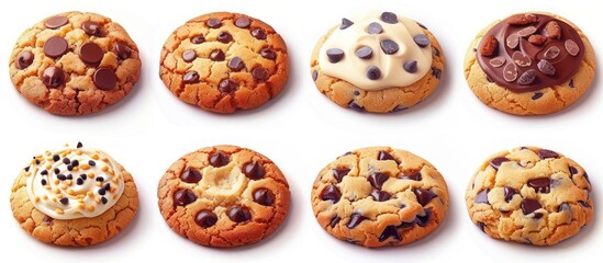 Variety of Chocolate Chip Cookies with Different Toppings