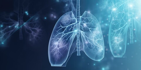 futuristic medical research or lungs health care with diagnosis and vitals biometrics for clinical hospital asthma and respiratory cancer and disease tests services