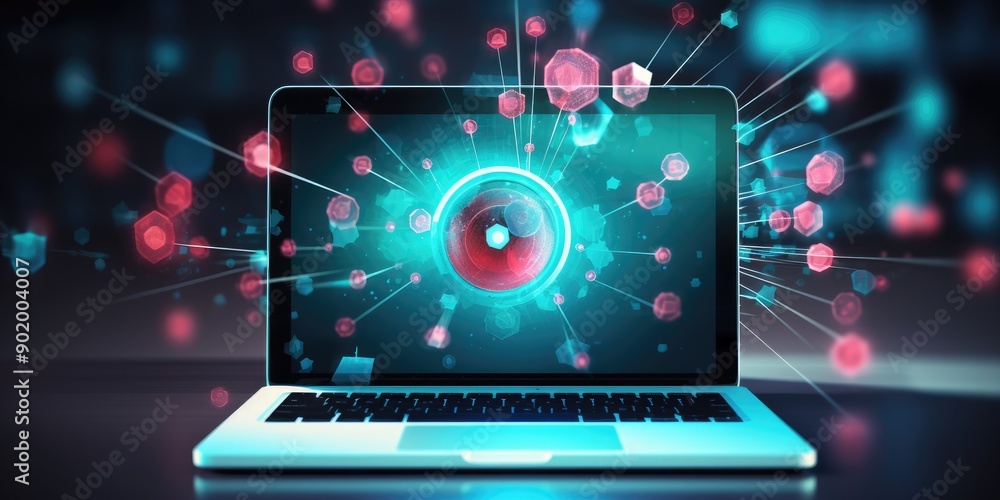 Poster infographic charts analysis of corporate laptop antivirus or phishing malware attach detection and c
