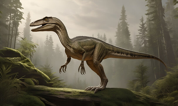 A realistic depiction of a dinosaur similar to Coelophysis