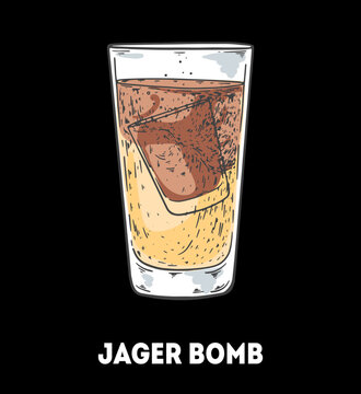 Jager bomb cocktail illustration. Hand drawn sketch. Vector illustration. Isolated object.