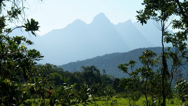 Montnhas da Serra do Mar vitas da estrada de Antonina a Cacatu, litoral do estado do paran&aacute;, sul do Brasil