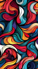 Vibrant abstract seamless pattern with flowing wavy lines and organic shapes, ideal for backgrounds and artistic projects