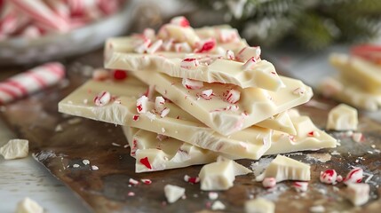 White chocolate bark with peppermint chunks 