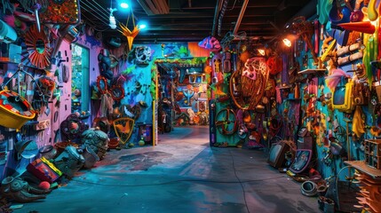 A DIY art installation made from recycled materials and found objects