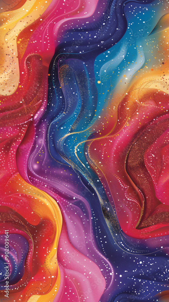 Aufkleber vibrant wavy lines and golden glitter creating a seamless abstract background pattern