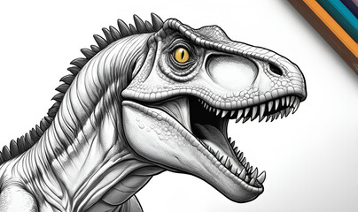 Coloring dinosaur predator, in cartoon style, on the background of nature