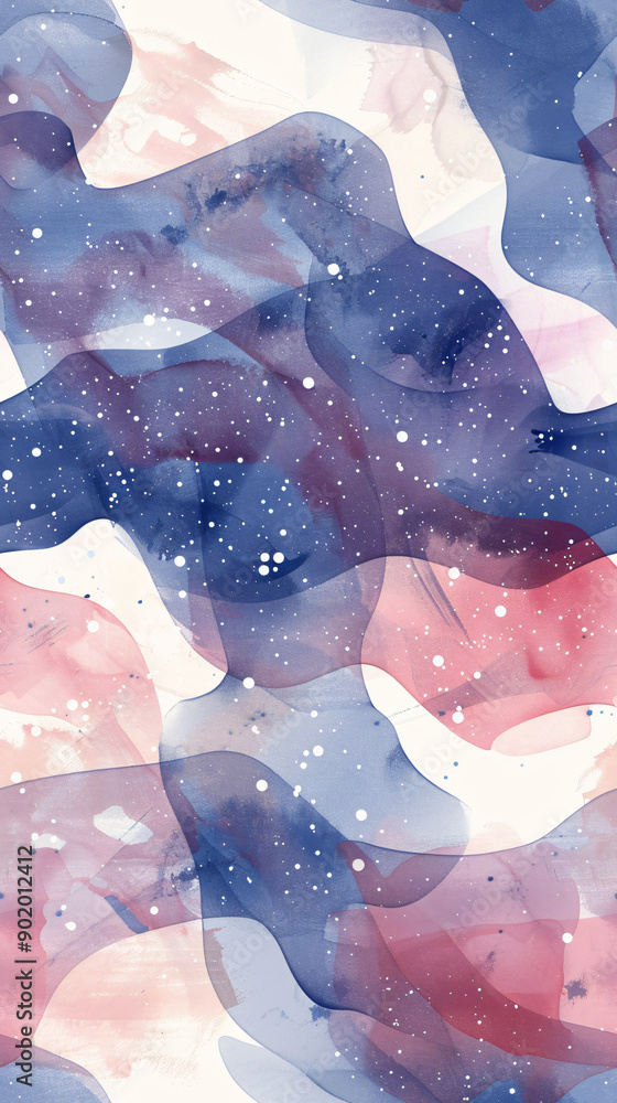 Poster seamless watercolor abstract pattern evoking a galaxy sky design with pink and blue nebula clouds