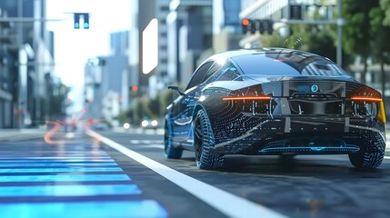 Fototapeta premium Self-driving robotic car navigating streets 