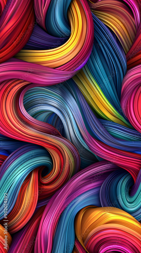 Poster seamless pattern of abstract colorful wavy stripes forming three dimensional shapes