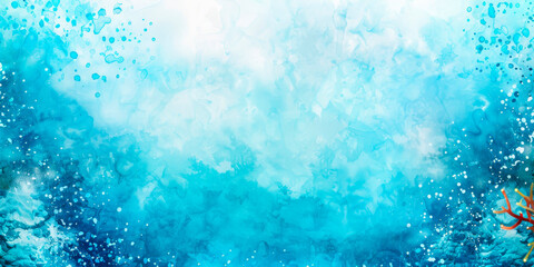 A vibrant blue water surface, capturing the shimmering effects of sunlight filtering through the water. The abstract composition resembles a watercolor painting, evoking a sense of freshness and tranq