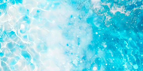 Obraz premium A vibrant blue water surface, capturing the shimmering effects of sunlight filtering through the water. The abstract composition resembles a watercolor painting, evoking a sense of freshness and tranq