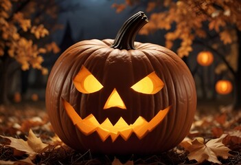 Fototapeta premium Halloween pumpkin, autumn, night