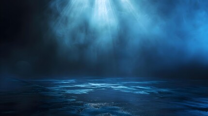 Dark street with wet asphalt and reflections of rays