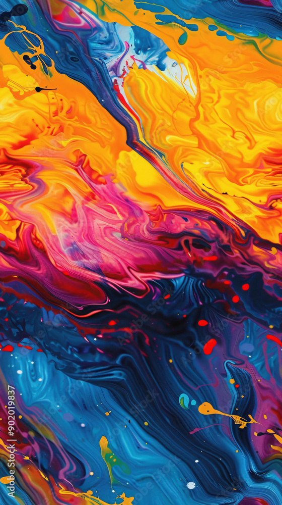 Poster seamless blending of colorful liquid paint creating an abstract background
