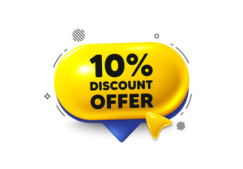 Offer speech bubble 3d icon. 10 percent discount tag. Sale offer price sign. Special offer symbol. Discount chat offer. Speech bubble cursor banner. Text box balloon. Vector