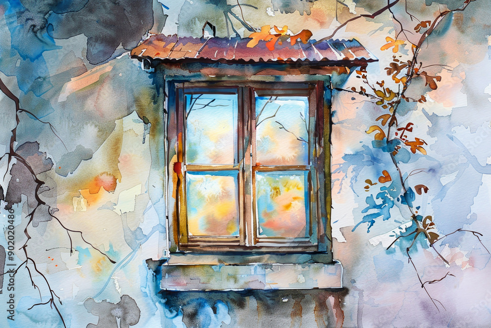 Poster a window with a view of the outside