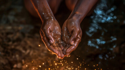 Fototapeta premium Open hands cupping water, representing purity and support on World Humanitarian Day, August 19