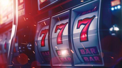 Fototapeta premium Photorealistic winning on Three Sevens slot machines Generative AI