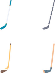 Four uniquely designed ice hockey sticks isolated on a white background