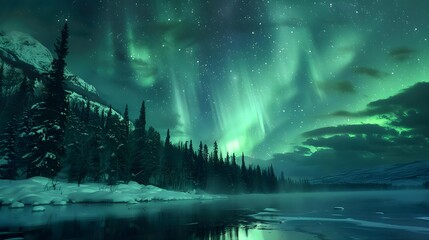 Obraz premium Beautiful aurora northern lights in night sky