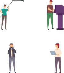 Collection of illustrations showcasing individuals in various jobs including fishing, metalworking, business, and technology