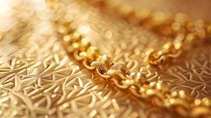 Close-up of gold necklace on a table