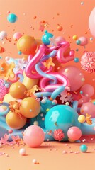 Playful 3D abstract background with colorful dynamic shapes and quirky elements. Suitable for children's products Creating a vibrant brand Or a fun social media post