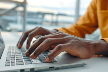 Fototapeta premium Close-Up of Hands Typing on a Laptop Keyboard