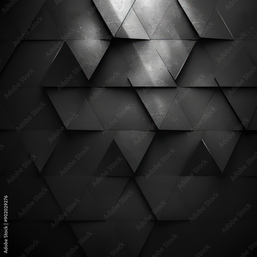 Poster black and gray geometric triangles arranged in a mosaic pattern. the vector design provides a textur