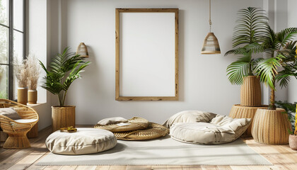 Scandinavian backyard wooden furniture with empty frame