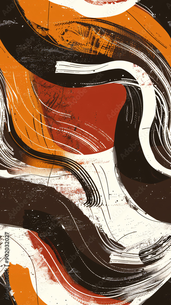 Poster dynamic and artistic seamless pattern with bold brush strokes in vibrant orange, brown, and white to