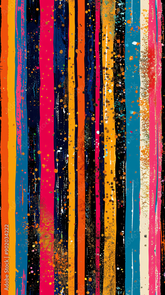 Poster vibrant and artistic seamless pattern with vertical stripes and paint splatter effect