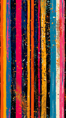 Vibrant and artistic seamless pattern with vertical stripes and paint splatter effect