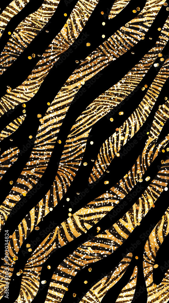 Aufkleber elegant gold zebra pattern with shimmering gold confetti on a sleek black background, perfect for fa