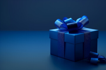 Blue gift box wrapped with ribbon, perfect for birthday surprise and celebration occasions