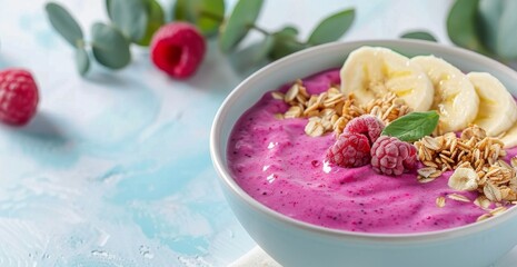 Dragon Fruit Smoothie Bowl With Banana And Raspberries
