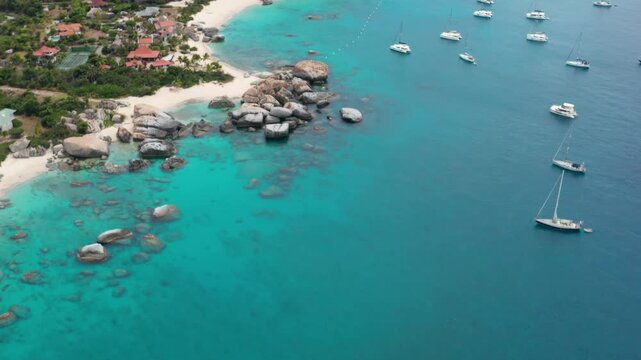 Flying Forward and Tilting Up Revealing the Magical Blue Water and Virgin Gorda Island Landscape