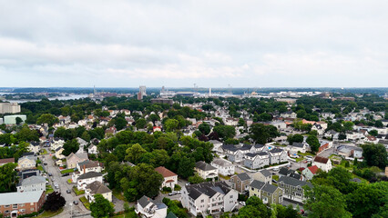 Neighborhoods and Quincy real estate, South Boston suburbs. Drone stock photo