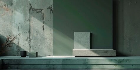 Modern interior featuring a sleek rectangular form, minimalist design, stylish wall, large window, cozy furniture, and ambient lighting, creating an inviting and well-decorated room