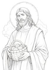Jesus Holding a Basket of Bread Coloring Page