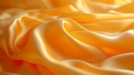 Obraz premium Close-up of smooth orange silk fabric with waves and folds, textured background. Luxury and elegance concept