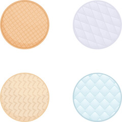 Collection of four circular plates with various geometric patterns and textures isolated on white