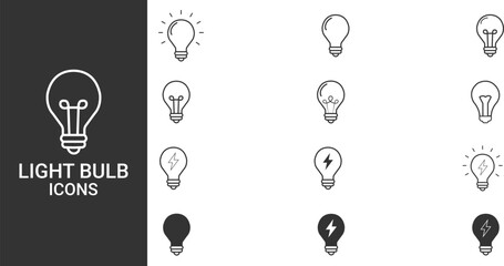 Bulb light vector icons set. Light bulb, electricity, energy symbol. Vector illustration