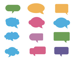 Set of vector speech bubble labels. Retro color custom offer design elements, chat emblems, colorful callouts